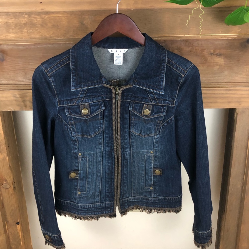 Cabi denim jacket #620 w/fringe and leather